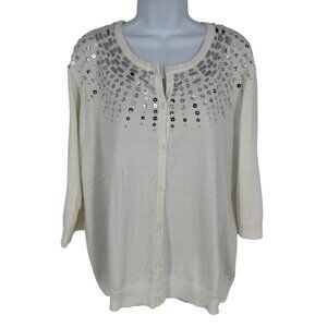 Quacker Factory Faux Twin Set Button-Up Cardigan With Rhinestones Size XL